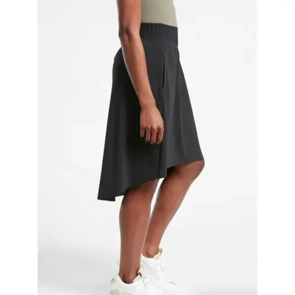 Athleta Cosmic Midi Skirt Size Small Black Hi Low Work Travel Athleisure Modest - Picture 1 of 9